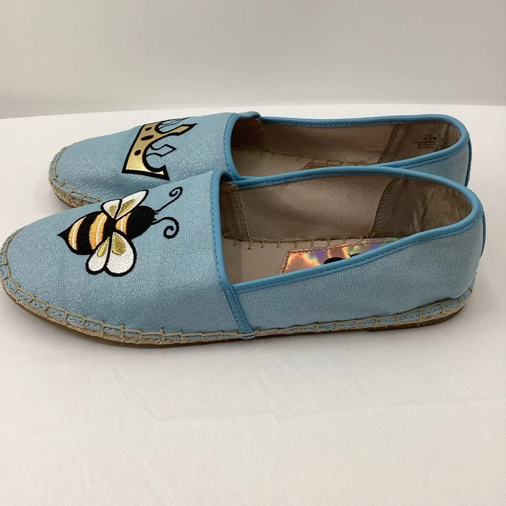 Sam Edelman Circus Light Blue Espadrille Flats with Bee & Gold Crown